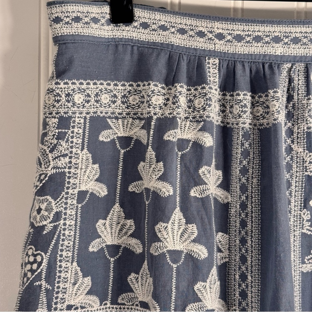 Anthropologie Maeve Ariadne Embroidered Maxi Skirt Blue & White Size XS - Picture 4 of 13
